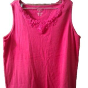 Vintage White Stag Womens XXL Pink Lace Trim Sleeveless 100% Cotton Tank Top